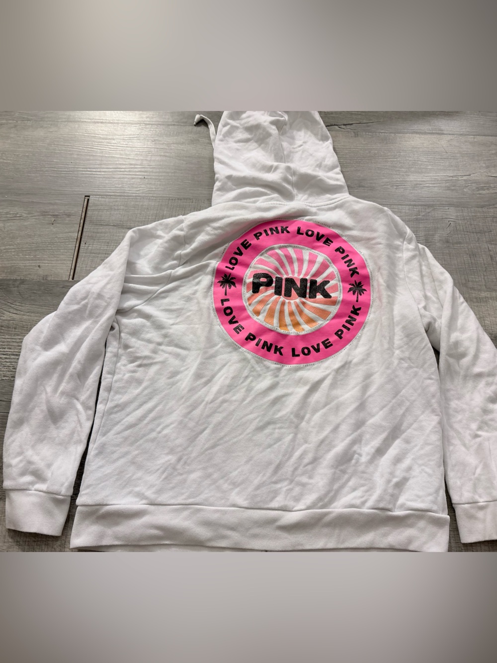 VS Pink Bling Hoodie beach summer Y2K tropical palm trees full zip - Picture 3 of 5